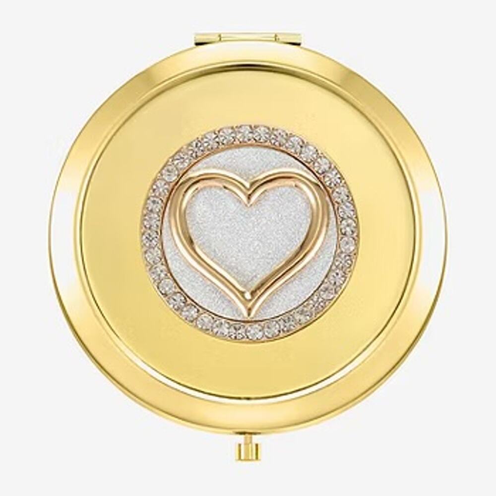 MONET Compact Mirror Gold Tone Heart Textural New in Box Rhinestone - Picture 4 of 4